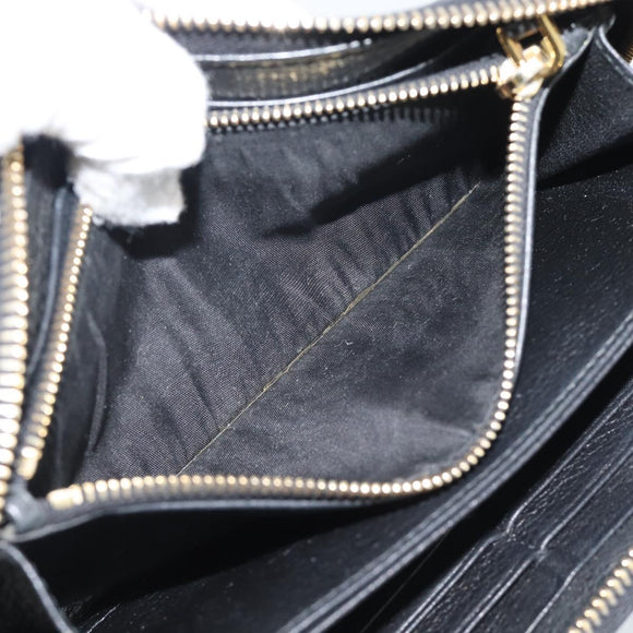 PRADA Long Wallet Leather Black Gold Auth bs36598