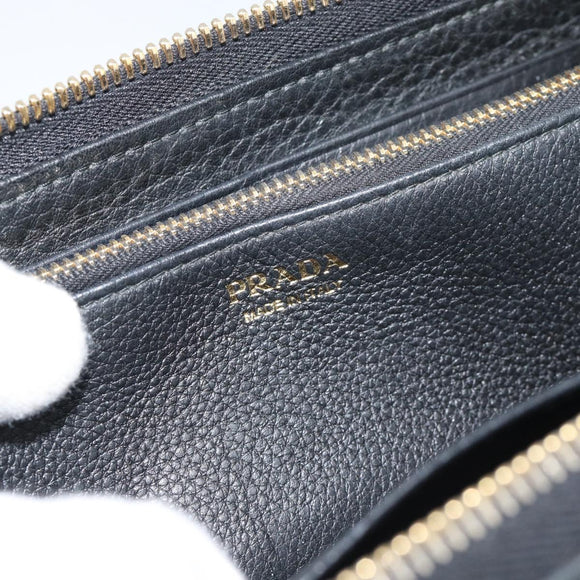 PRADA Long Wallet Leather Black Gold Auth bs36598