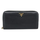 PRADA Long Wallet Leather Black Gold Auth bs36598-2