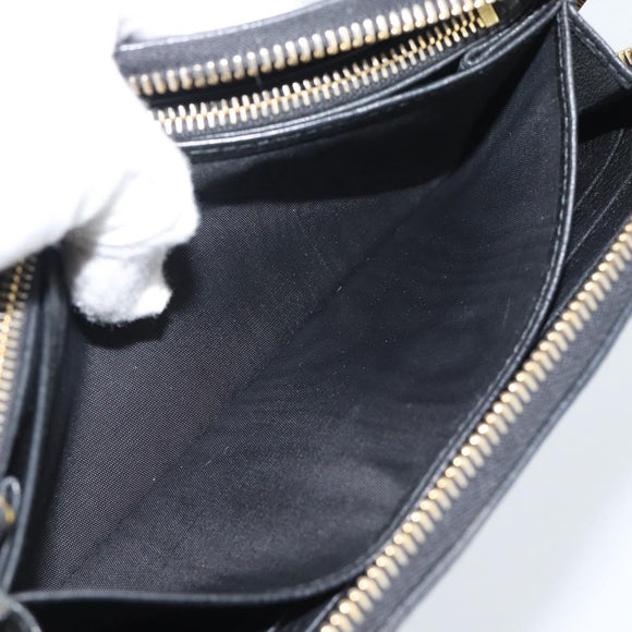 PRADA Long Wallet Leather Black Gold Auth bs36598