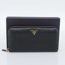 PRADA Long Wallet Leather Black Gold Auth bs36598-12