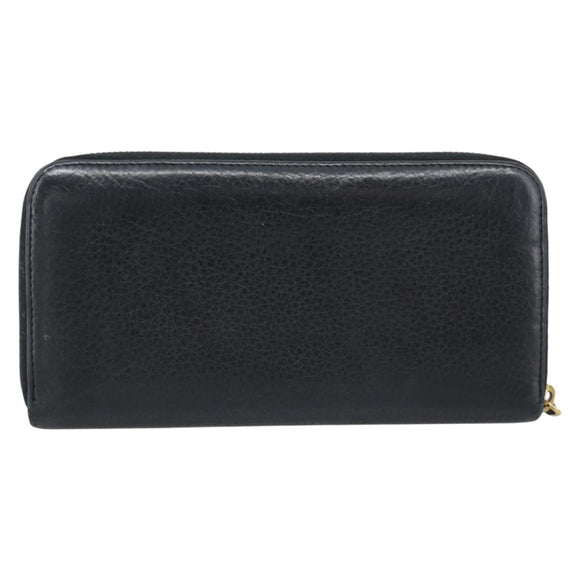 PRADA Long Wallet Leather Black Gold Auth bs36598