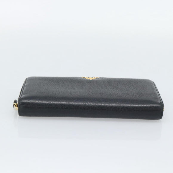 PRADA Long Wallet Leather Black Gold Auth bs36598