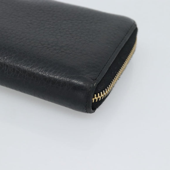 PRADA Long Wallet Leather Black Gold Auth bs36598