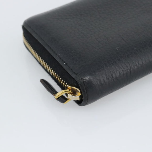 PRADA Long Wallet Leather Black Gold Auth bs36598