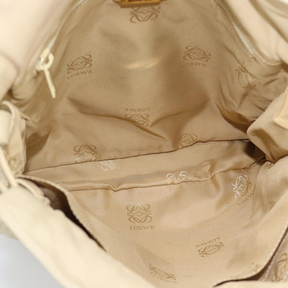 LOEWE Anagram Shoulder Bag Leather Ivory Gold Auth bs36600