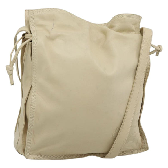 LOEWE Anagram Shoulder Bag Leather Ivory Gold Auth bs36600