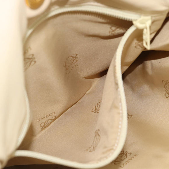 LOEWE Anagram Shoulder Bag Leather Ivory Gold Auth bs36600