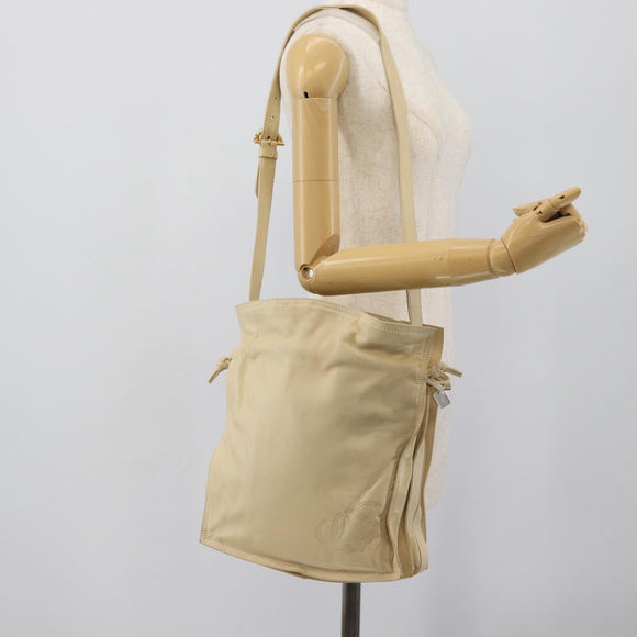 LOEWE Anagram Shoulder Bag Leather Ivory Gold Auth bs36600