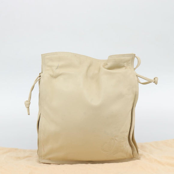 LOEWE Anagram Shoulder Bag Leather Ivory Gold Auth bs36600
