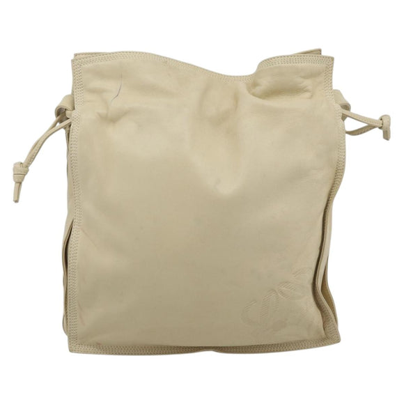 LOEWE Anagram Shoulder Bag Leather Ivory Gold Auth bs36600