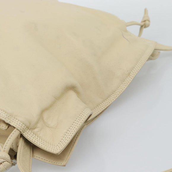 LOEWE Anagram Shoulder Bag Leather Ivory Gold Auth bs36600