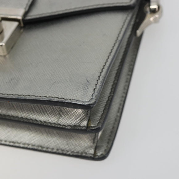 PRADA Shoulder Bag Saffiano leather Silver Auth bs36601