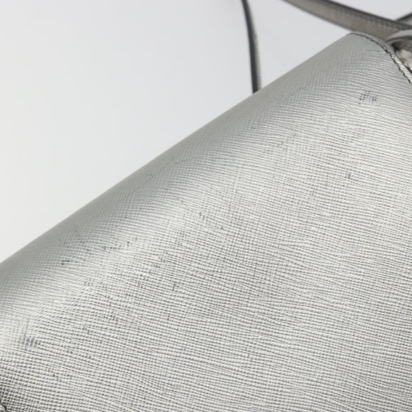 PRADA Shoulder Bag Saffiano leather Silver Auth bs36601