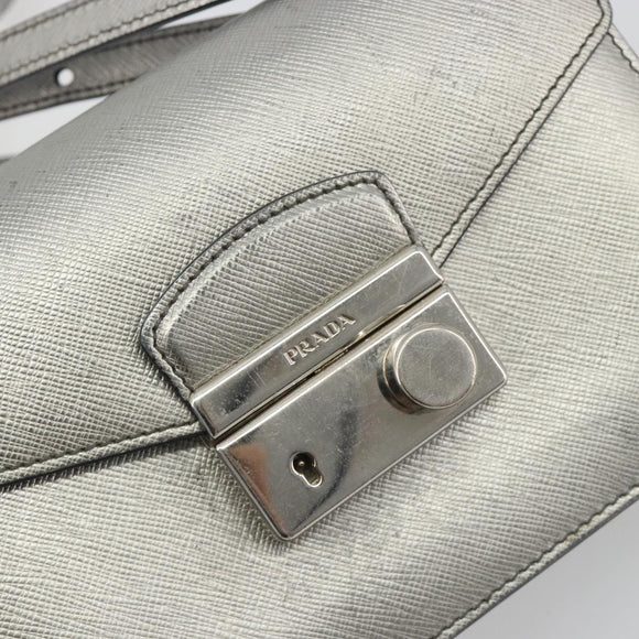 PRADA Shoulder Bag Saffiano leather Silver Auth bs36601