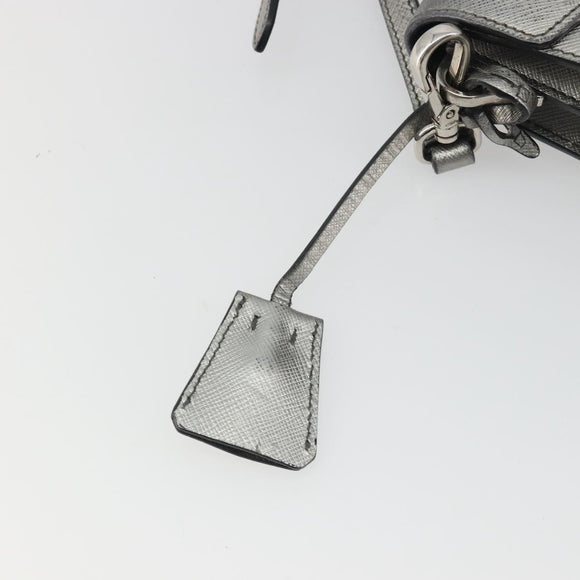 PRADA Shoulder Bag Saffiano leather Silver Auth bs36601
