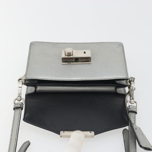 PRADA Shoulder Bag Saffiano leather Silver Auth bs36601
