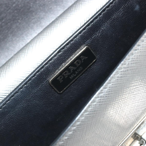 PRADA Shoulder Bag Saffiano leather Silver Auth bs36601