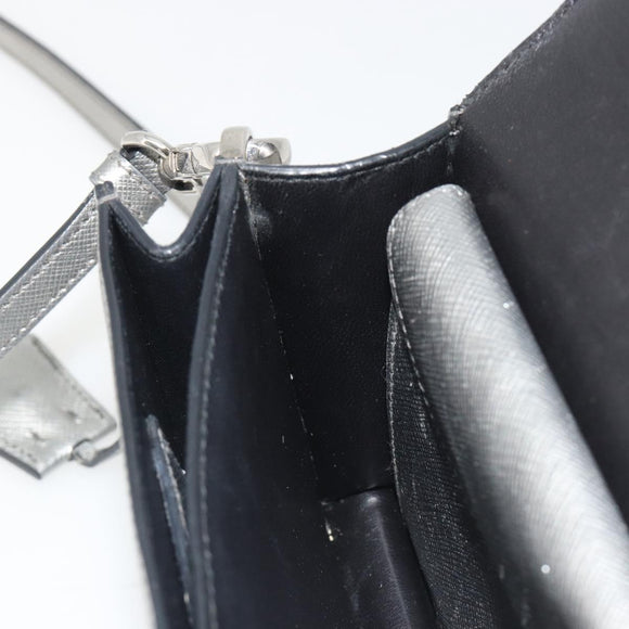 PRADA Shoulder Bag Saffiano leather Silver Auth bs36601