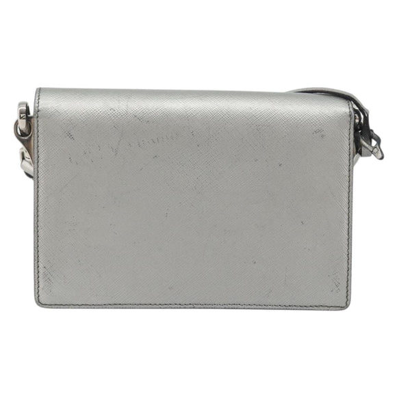 PRADA Shoulder Bag Saffiano leather Silver Auth bs36601