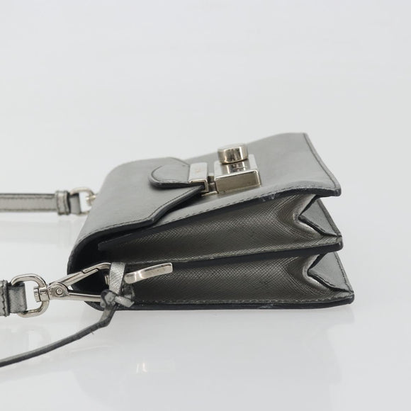 PRADA Shoulder Bag Saffiano leather Silver Auth bs36601