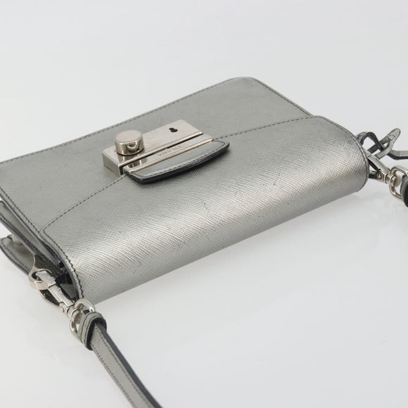 PRADA Shoulder Bag Saffiano leather Silver Auth bs36601