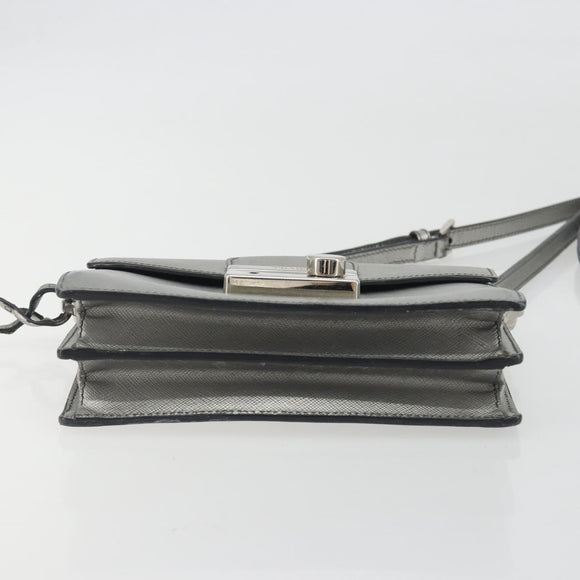 PRADA Shoulder Bag Saffiano leather Silver Auth bs36601