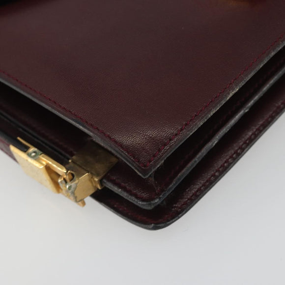 CELINE Shoulder Bag Leather Bordeaux Gold Auth bs36605