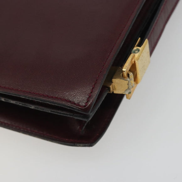 CELINE Shoulder Bag Leather Bordeaux Gold Auth bs36605