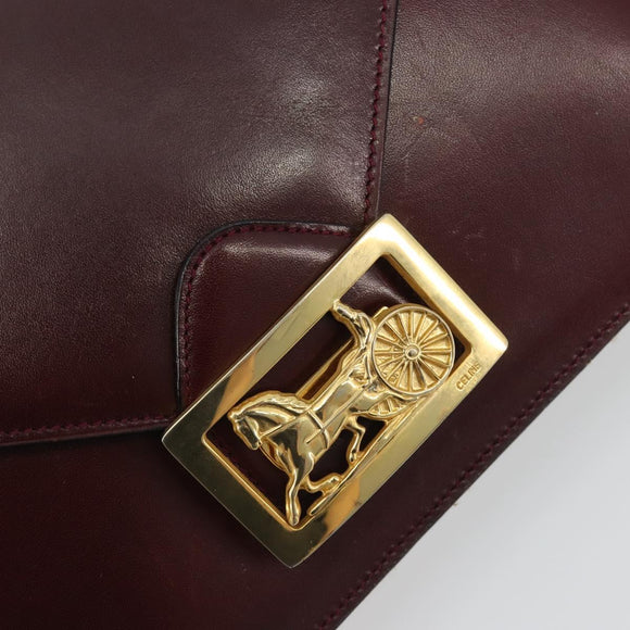 CELINE Shoulder Bag Leather Bordeaux Gold Auth bs36605