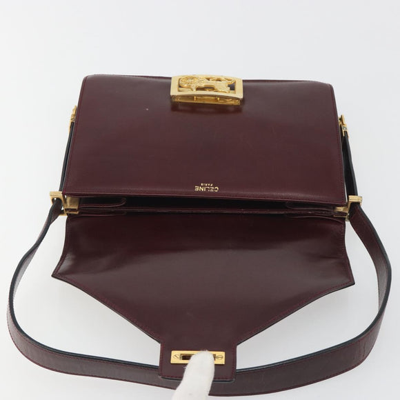 CELINE Shoulder Bag Leather Bordeaux Gold Auth bs36605