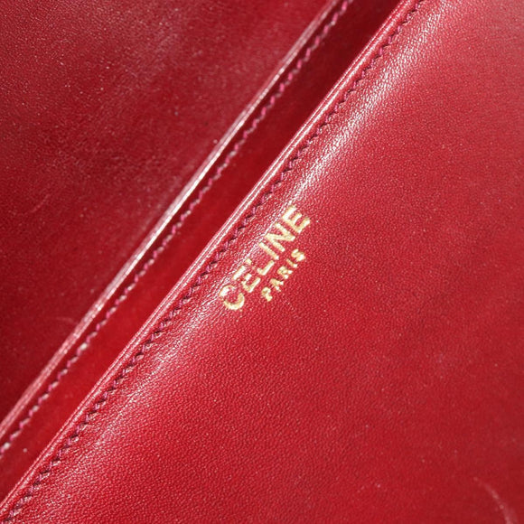 CELINE Shoulder Bag Leather Bordeaux Gold Auth bs36605
