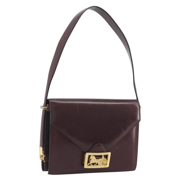 CELINE Shoulder Bag Leather Bordeaux Gold Auth bs36605