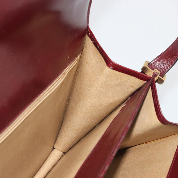 CELINE Shoulder Bag Leather Bordeaux Gold Auth bs36605