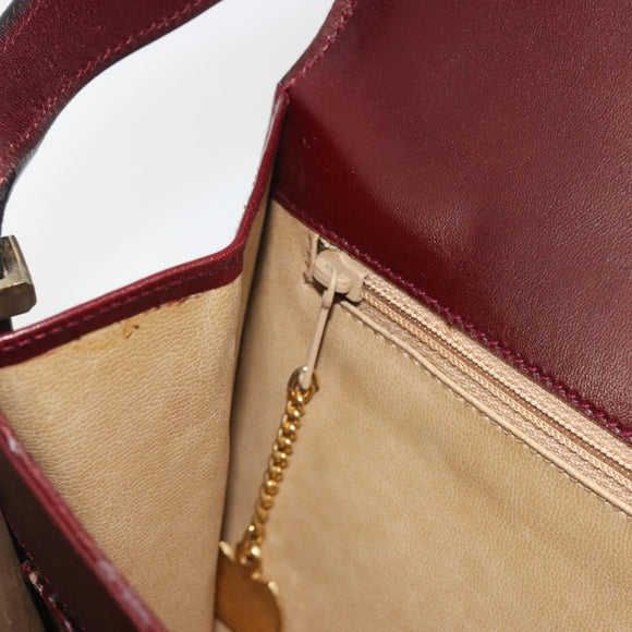 CELINE Shoulder Bag Leather Bordeaux Gold Auth bs36605