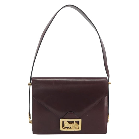 CELINE Shoulder Bag Leather Bordeaux Gold Auth bs36605