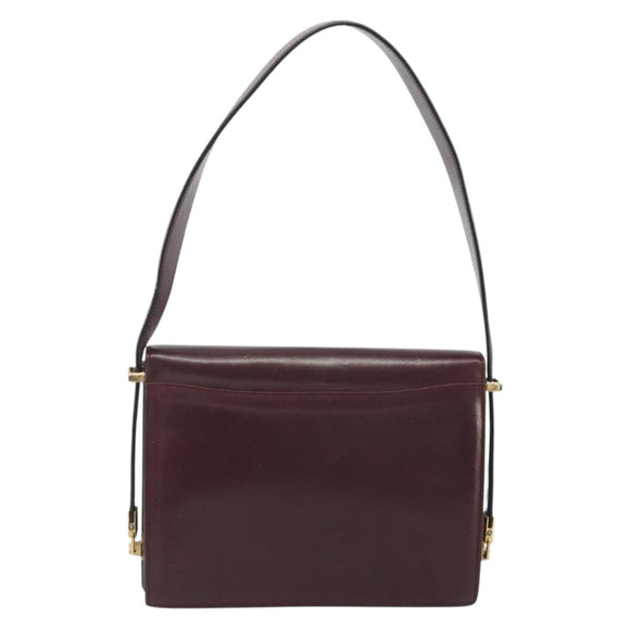 CELINE Shoulder Bag Leather Bordeaux Gold Auth bs36605