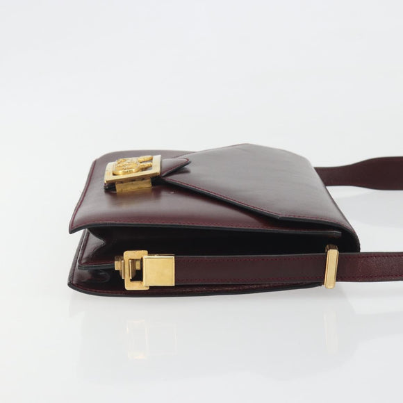 CELINE Shoulder Bag Leather Bordeaux Gold Auth bs36605