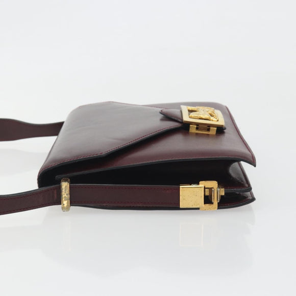 CELINE Shoulder Bag Leather Bordeaux Gold Auth bs36605