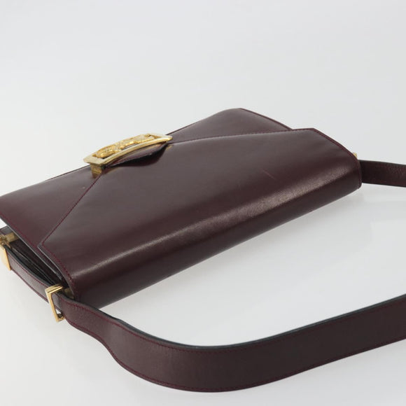 CELINE Shoulder Bag Leather Bordeaux Gold Auth bs36605