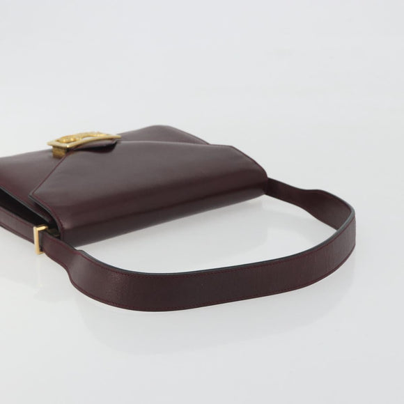 CELINE Shoulder Bag Leather Bordeaux Gold Auth bs36605