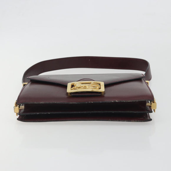 CELINE Shoulder Bag Leather Bordeaux Gold Auth bs36605