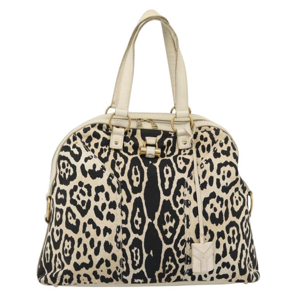 SAINT LAURENT Muse Tote Bag Canvas Beige Gold Auth bs36606