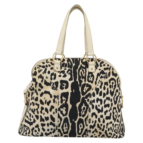 SAINT LAURENT Muse Tote Bag Canvas Beige Gold Auth bs36606