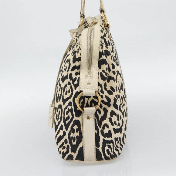 SAINT LAURENT Muse Tote Bag Canvas Beige Gold Auth bs36606