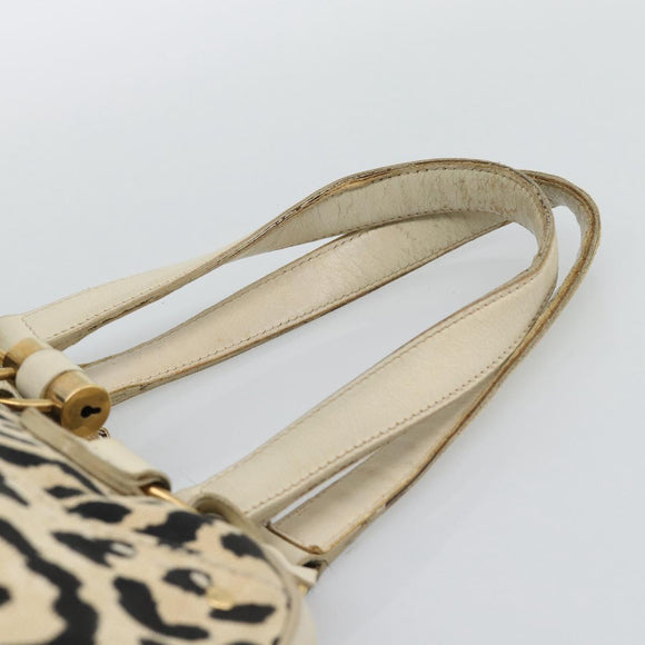 SAINT LAURENT Muse Tote Bag Canvas Beige Gold Auth bs36606