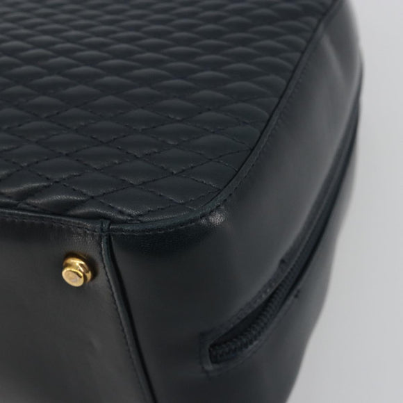 BALLY Hand Bag Leather Navy Gold Auth bs36607
