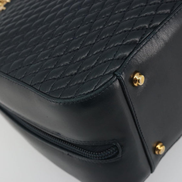 BALLY Hand Bag Leather Navy Gold Auth bs36607