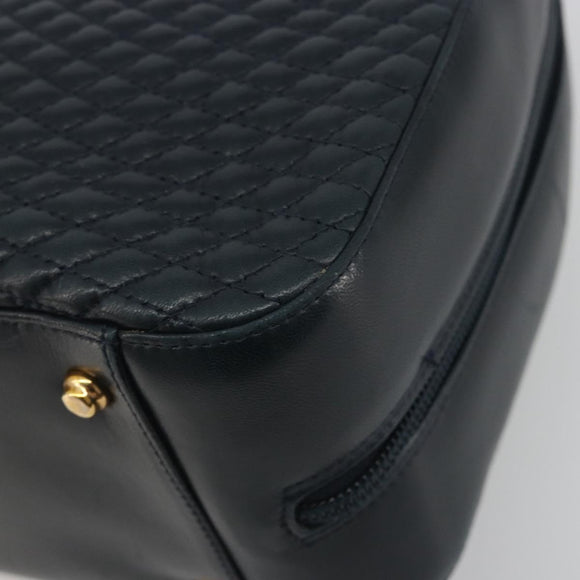 BALLY Hand Bag Leather Navy Gold Auth bs36607