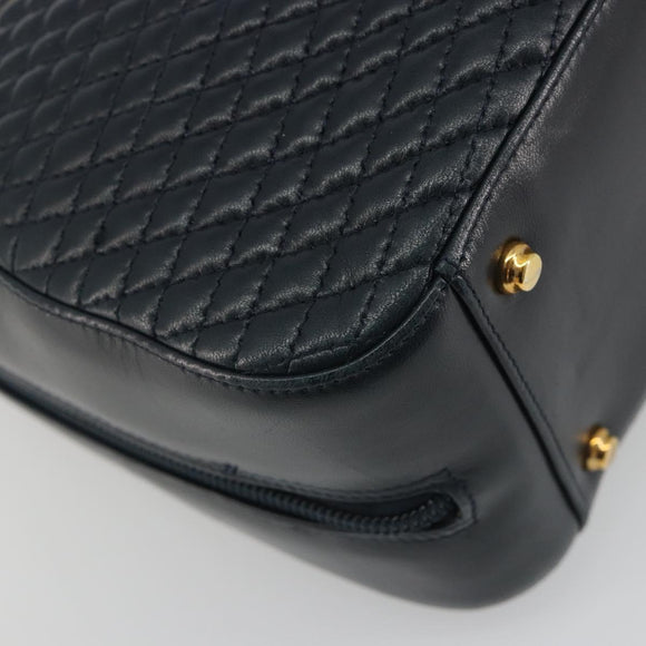 BALLY Hand Bag Leather Navy Gold Auth bs36607